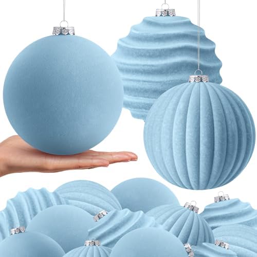 Syhood 8 Pcs 6 Inch Velvet Christmas Balls Large Ornaments, Dusty Blue
