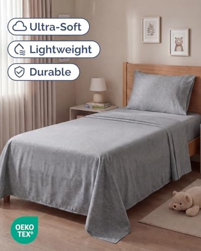 Twin Size 3 Piece Sheet Set - Breathable & Cooling Sheets - Heathered Grey