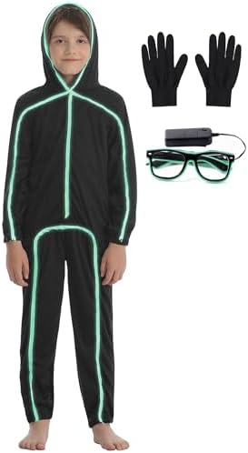 Vanderdyken Stick Figure Costume Kids Light up Stickman Costume Glow in the Dark Halloween Outfit for Boys and Girls