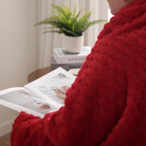 Puncuntex Red Throw Blanket 108"×90" inches Fuzzy 3D Jacquard Decorative