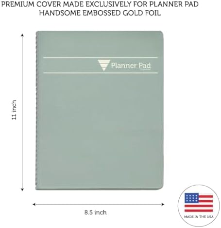 Planner Pad Spiral Bound July 2026 – June 2027 / Academic Year 8 1/2" x 11" Large 3-Tier Funnel Down 12 Month/Weekly Organizer, Greenish Grey Cover/Soft Green Ink