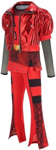 Girls Red Costume Set Jacket Shirt Flared Pants Wig Gloves 5pcs Outfit Halloween Christmas Party 3-14Y
