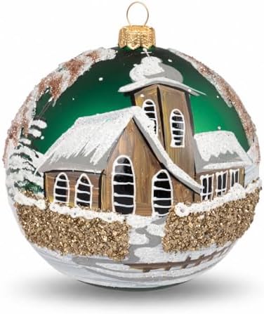 Polish Hand Blown Glass Christmas Ornaments Ball, Chapel Green 5 in