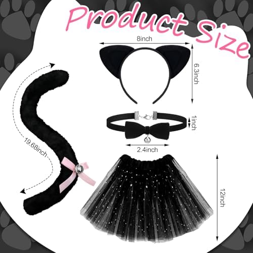 Haull 7 Pcs Halloween Cat Costume Accessories Girl Kid