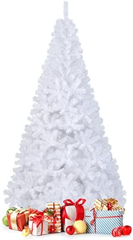 7Ft Artificial White Christmas Tree, Pine Tree with Solid Metal Legs & Pine Needles, Ideal for Indoor & Outdoor Home, Office, Holiday Decoration