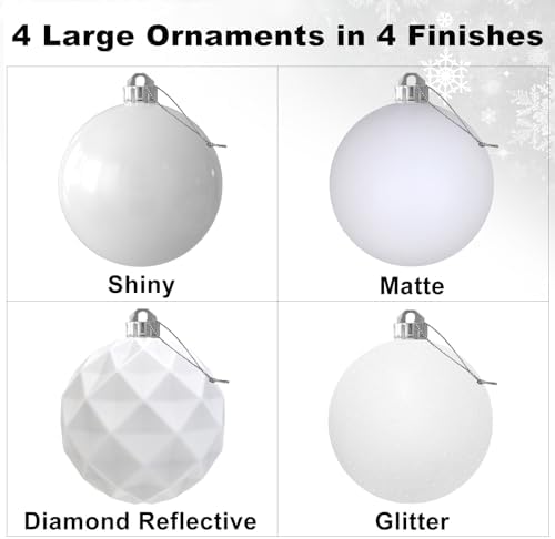 White 4.0" Large Christmas Balls - Christmas Tree Decoration Ornaments Shatterproof Hanging Balls for Birthday Halloween Holiday Wedding Decorations Set of 4pcs