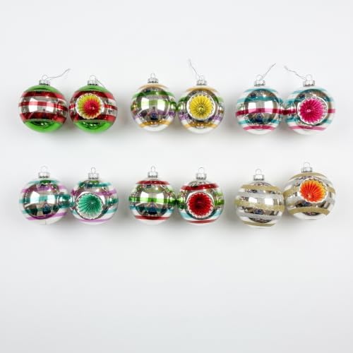 Junkin 12 Pcs Vintage Glass Christmas Ornaments,Hanging Decor, Stripes 1