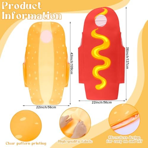 Chicingyou 2 Pcs Hot Dog and Bun Costume Halloween Hot Dog Adult Costume