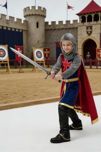 8 Pcs Medieval Kids Knight Costume for Boys and Girls with Cape Shield Sword