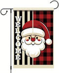 Christmas Santa Claus Garden Flag Welcome Sign Outdoor Yard Decoration Red Black Plaid Buffalo Check Holiday Banner Vertical Double Sided Winter Holiday House Lawn Decor 12 x 18 Inch