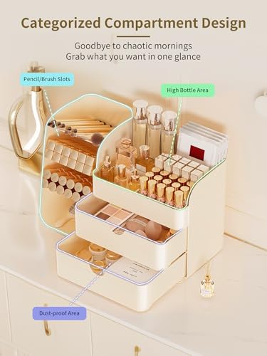 Booklov Small Makeup Organizer for Vanity Countertop, Cream