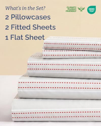 Christmas Sheet Set, Red Dot Stripe, Holiday Xmas Bedding Set - Split King