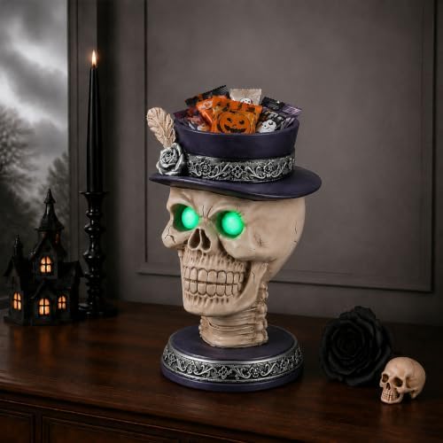 Halloween Skeleton Candy Bowl with Glowing Eyes, Batteries Included