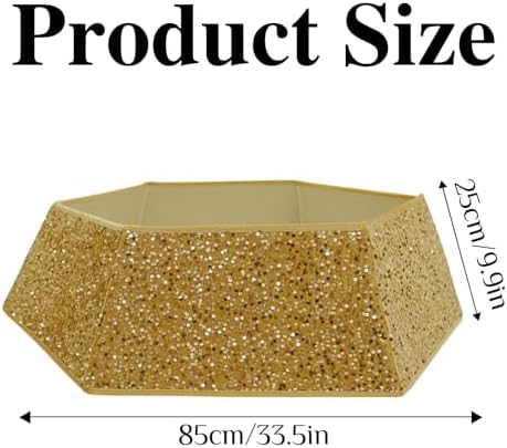 XmasExp Christmas Tree Collar, 33.5 inch Sequin Tree Skirt Stand Base Cover for Home Decor, Large Size 6 Piece Gold