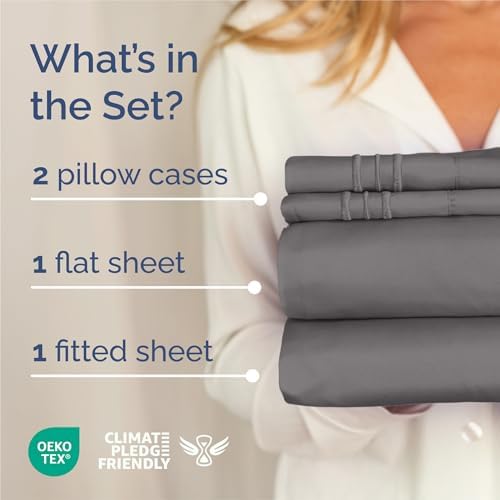 King Size 4 Piece Sheet Set - Comfy Breathable & Cooling Sheets - Dark Grey