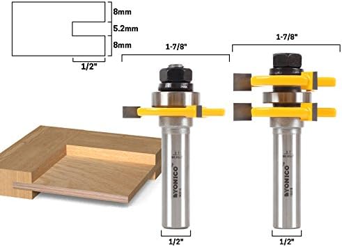 YONICO Router Bits Tongue & Groove Set 1/4-Inch Plywood Panel 2 Bit 1/2-Inch Shank 15231