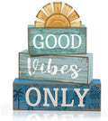 Lineshading 4 Pcs Summer Beach Table Decor Good Vibes Only Wooden Sunshine