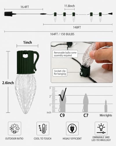 Probro 148FT 150 LED Smart C9 Christmas Lights Outdoor, RGB, App Controlled