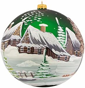 Hand Blown Glass Christmas Ornaments Ball, Chapel Green 8 in + Stand