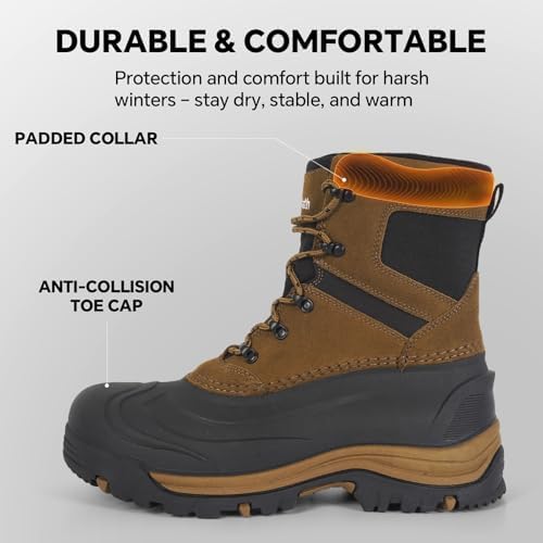Men's Snow Boots, Waterproof Leather Winter Boots for Men