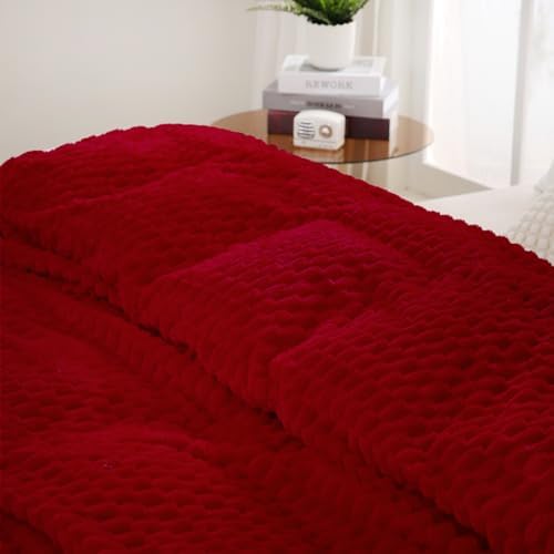 Puncuntex Red Throw Blanket 60"×80" inches Fuzzy 3D Jacquard Decorative