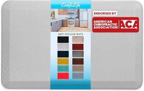 ComfiLife Anti Fatigue Floor Mat – 3/4 Inch Thick Kitchen Mats for Floor, Standing Desk Mat, Kitchen Rug – Comfort at Home, Office – Durable – Stain Resistant – Non-Slip Bottom (20" x 39", Silver)