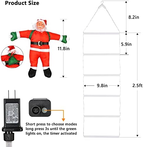 Toodour LED Christmas Light - 2.5FT Christmas Decorative Ladder Lights with Santa Claus, Xmas Decorations Light for Indoor Outdoor, Window, Garden, Home, Wall, Xmas Tree Decor - Red & Green