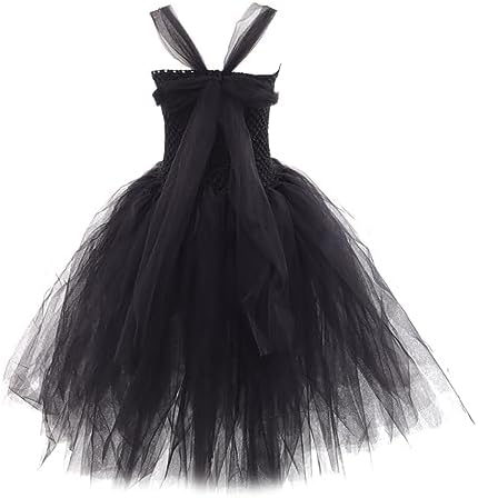 OBEEII Kids Girls Witch Costume Handmade Knitted Tulle Dress Evil Queen Dress Up Costume for Halloween Carnival Cosplay