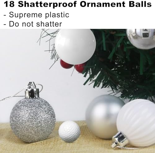 White & Silver 3.2" Large Christmas Balls - Christmas Tree Decoration Ornaments Shatterproof Hanging Balls for Birthday Halloween Holiday Wedding Decorations Set of 18pcs