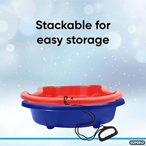 Superio Pack of 3 Toboggan Snow Sled for Kids and Adults, 37" Plastic Sled with Pull Ropes and Handles