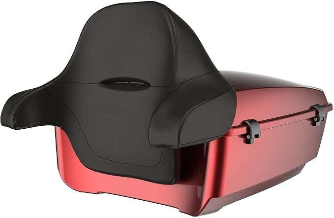 Advanblack Road Glide Tour Trunk Pack Hard Candy Hot Rod Red Flake King Tour Trunk Pack Luggage +Wrap-Around Backrest Pad for '97-'25 Harley Touring Road King Street Glide Electra Glide CVO Models