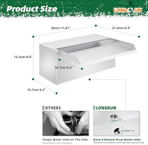 Longrun Pond Waterfall Stainless Steel Pond Spillway Color for Ponds 11.8"