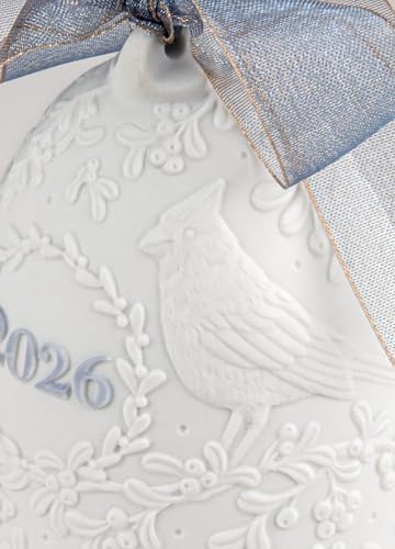 LLADRÓ Christmas Bell Year 2026 Blue. Decorative Ornament in Matte Porcelain with Blue Details. Porcelain Christmas Bell