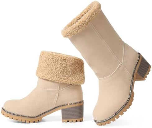 VIMISAOI Mid calf Winter Boots for Women Warm Ankle Snow Chunky Heel Boots