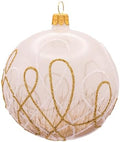 Luxury Handcrafted European Glass Christmas Ball Ornaments - Set of 6 - Gold & White - Regal - 8 cm - Mouth-Blown & Hand-Painted