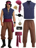 Verceco Mens Pirate Costume 8PCS Renaissance Sleeveless Shirt Ankle-Banded Pants Sash Belt & Accessories LARP Cosplay