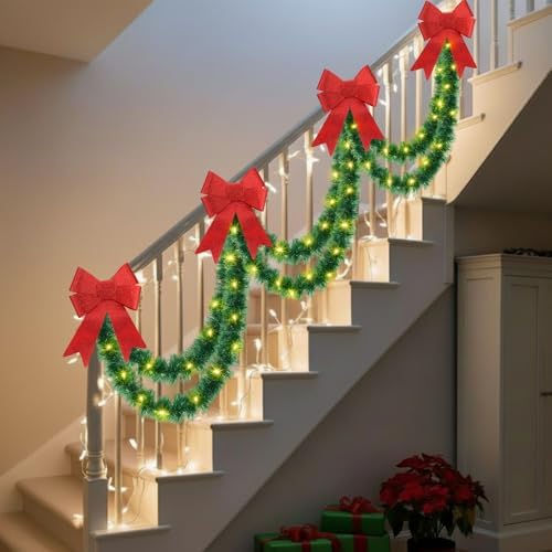 Kingdder 2 Pcs 30FT Outdoor Christmas Garland with Solar Lights, Warm White