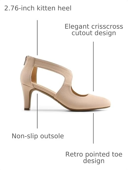 DREAM PAIRS Women's Pumps Closed Pointed Toe Kitten Heels | Elegant Party Dress Shoes with Chic Crisscross Cutouts, 2.76 Inch Heel, and Back Zip for Polished, All-day Secure Strides