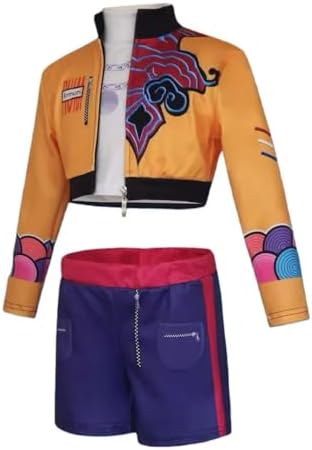 Girls Halloween Costume, Black and Yellow Polyester Top and Pants Set for Cosplay