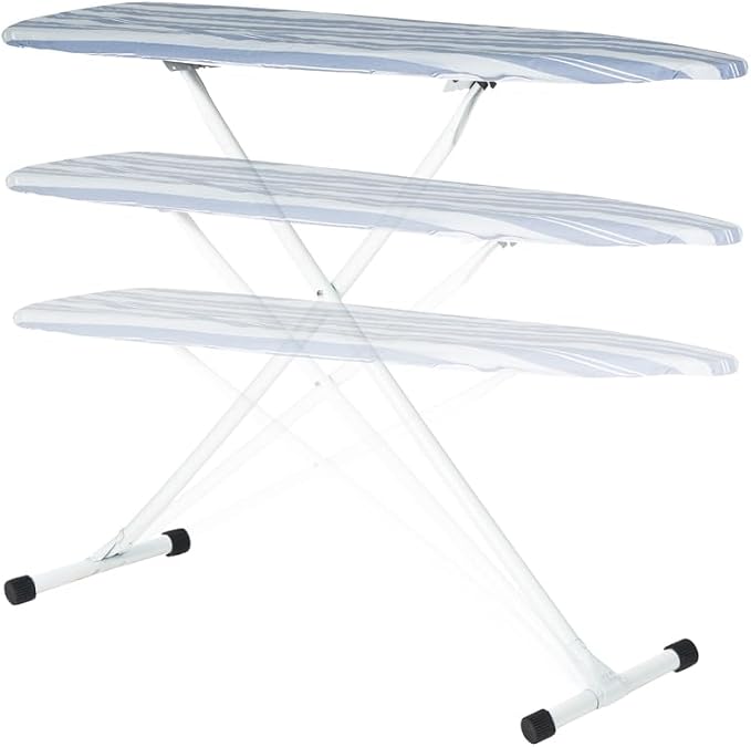 Full Size Ironing Board with Cover & Pad – USA-Made with Enhanced Grip Feet for Extra Stability – Adjustable Steel T-Legs 35" High – Perforated Top – Durable Iron Board for Home, Laundry Room, Stripe
