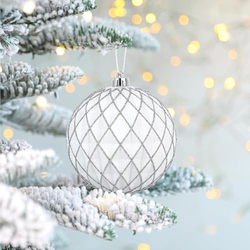 SHareconn 100MM/4 Inch 9PCS Large Christmas Balls Ornaments, White & Silver