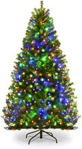 HAPPYGRILL 5FT Pre-lit Artificial Christmas Tree with 600 PVC Branch Tips, Foldable Base, Premium Hinged Spruce Xmas Tree with 11 Color Modes Lights for Holiday Decoration