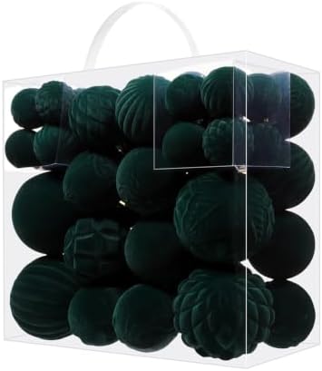 52pcs Velvet Christmas Ball Ornaments, Flocked Shatterproof Christmas Tree Decorations Hanging Xmas Decorative Ornaments Set for Home Party Holiday Decor(Green)