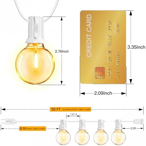 Ollny Outdoor String Lights, 50FT LED Patio Lights Waterproof White Wire