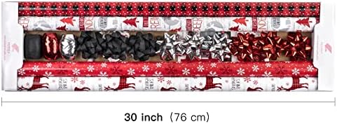 WRAPAHOLIC Christmas Wrapping Paper Set - Reindeer, Snowflake, Plaid Wrapping Paper Bundle with Gift Bow & Ribbon & Tag & Sticker