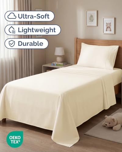 Twin Size 3 Piece Sheet Set - Comfy Breathable & Cooling Sheets - Off White