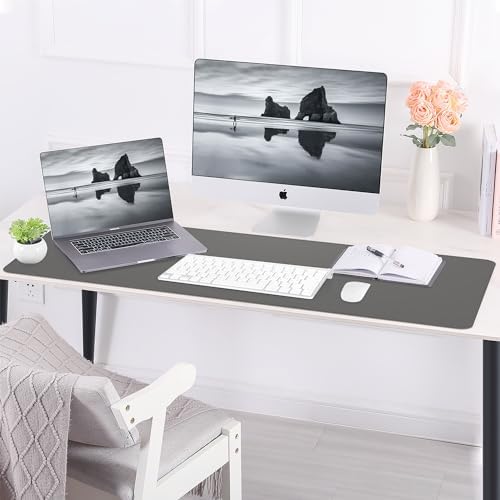 AFIING Cork Desk Mat 47" x 23.6", Dual-Sided Natural Cork & PU Leather Desk Pad, Non-Slip Waterproof Large Mouse Pad for Office, Home & Gaming (Dark Grey)