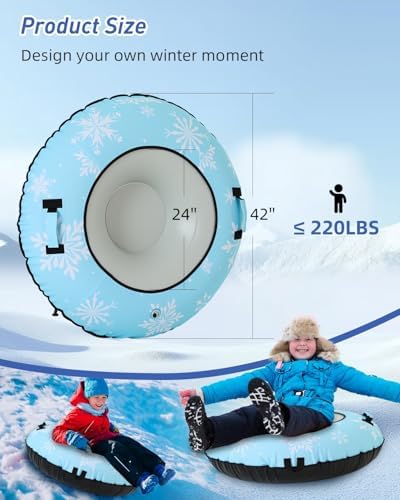42" Heavy Duty Snow Tube 1/2 Pack with Premium Canvas Cover for Kids Ages 13+ Adults, Inflatable Snow Tube Sled with Thickened Bottom Tow Strap Repair Kit, Outdoor Winter for Sledding
