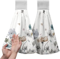 Watercolor Floral Hanging Kitchen Towels Set of 2 Spring Summer Grey Flowers Hand Towel with Hanging Loop Wildflower Daisy Dish Towel Soft Absorbent Bath Tie Towel for Bathroom Farmhouse