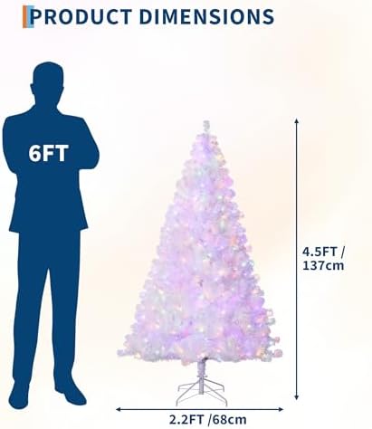 GarveeHome 4.5 ft Prelit Artificial Christmas Tree with 150 Warm White Lights, Pre-Lit Snow Flocked Pencil Christmas Tree, Foldable Base,Holiday Decoration for Home, Office, Party,Laser White